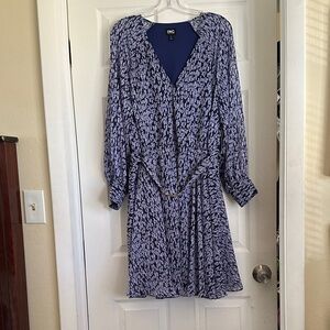 INC International Concepts Lavender & Navy Printed Long Sleeve Dress